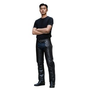 X Element Black‎ Leather Motorcycle Chaps Pants Zip Snap Button Lined Size 36